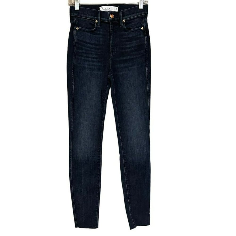AYR The Riser Dark Wash Raw Hem High Rise Skinny Jeans Womens 26 x 30